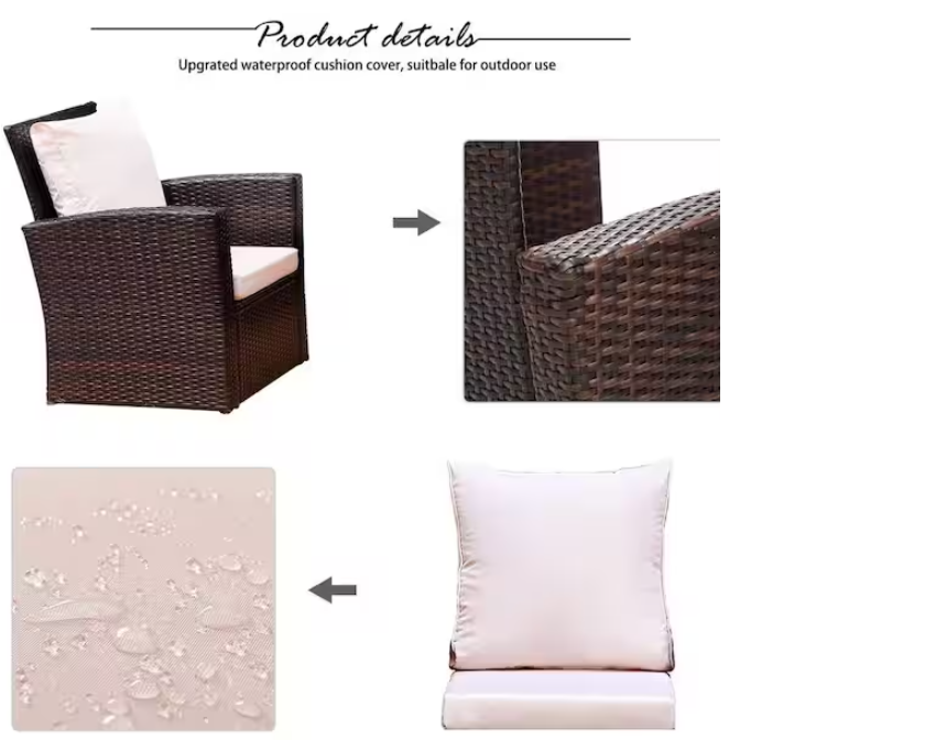 4-Pieces Outdoor Patio Furniture Set PE Rattan Wicker with Brown